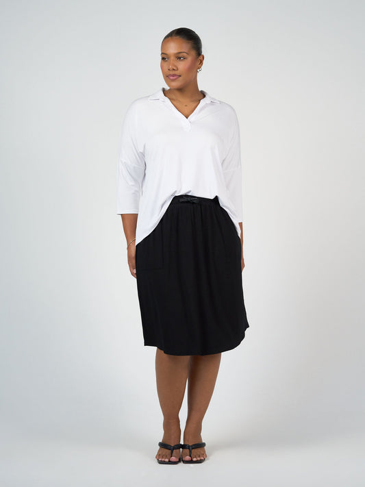 Lou Lou Khan Bamboo 3/4 Sleeve Collared Polo Top (White)