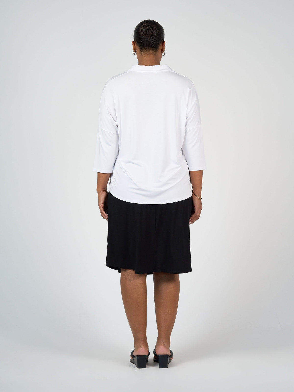 Lou Lou Khan Bamboo 3/4 Sleeve Collared Polo Top (White)