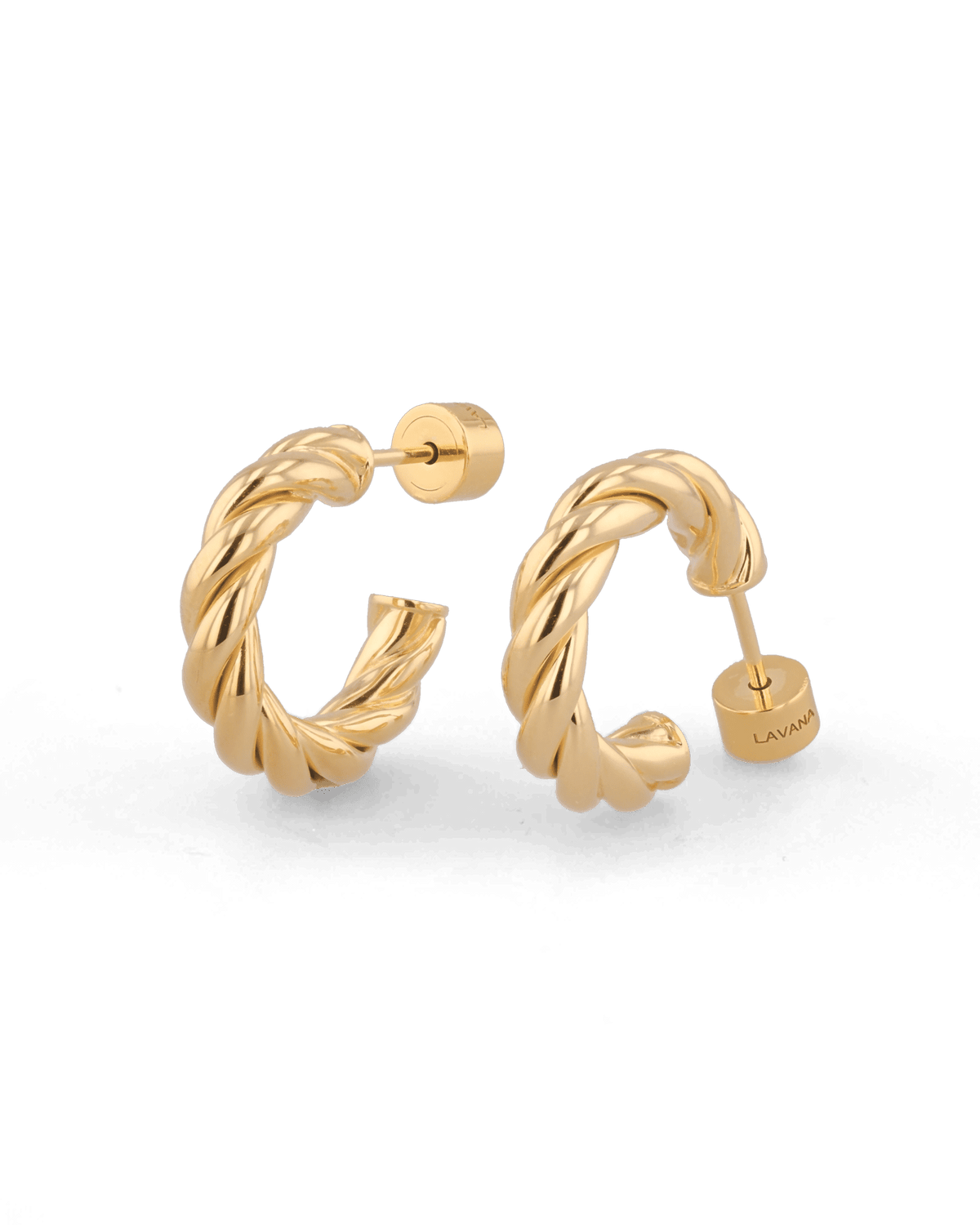Image of Earrings. Product name - Kinetic Gold Hoop Earrings in colour by brand - LAVANA