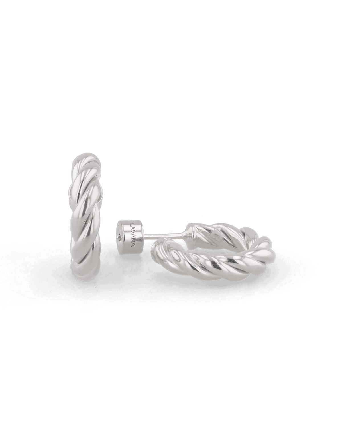 Image of Earrings. Product name - Kinetic Silver Hoop Earrings in colour by brand - LAVANA