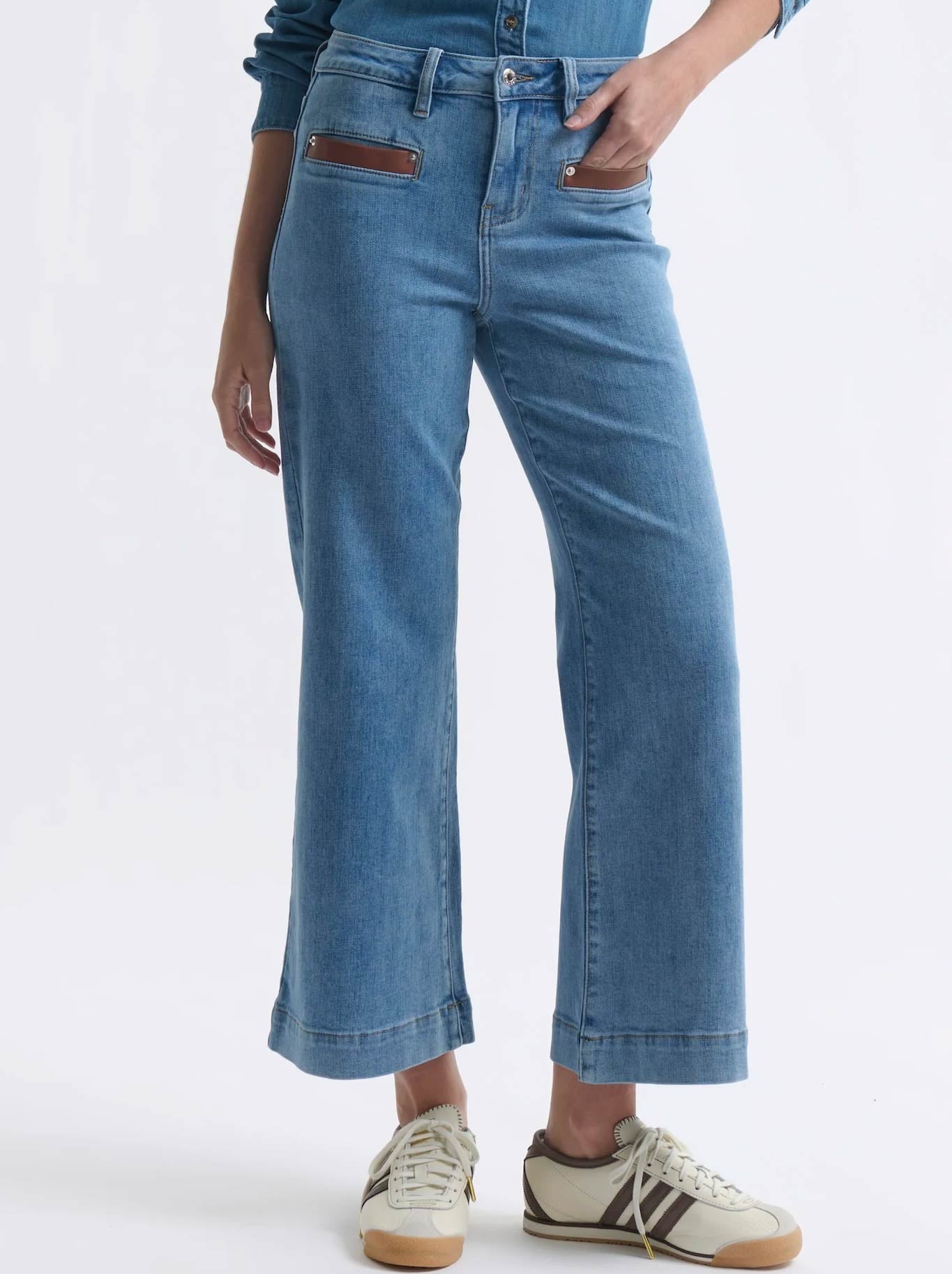 Image of Jeans. Productname: KIREINA LEATHER POCKET FREYA JEAN in 70S Blue colour by brand - Kireina