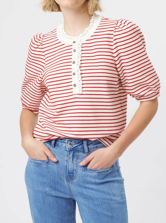Image of a model wearing Tops. Product name - Kireina Jacqueline Top in White/Red colour by brand - Kireina