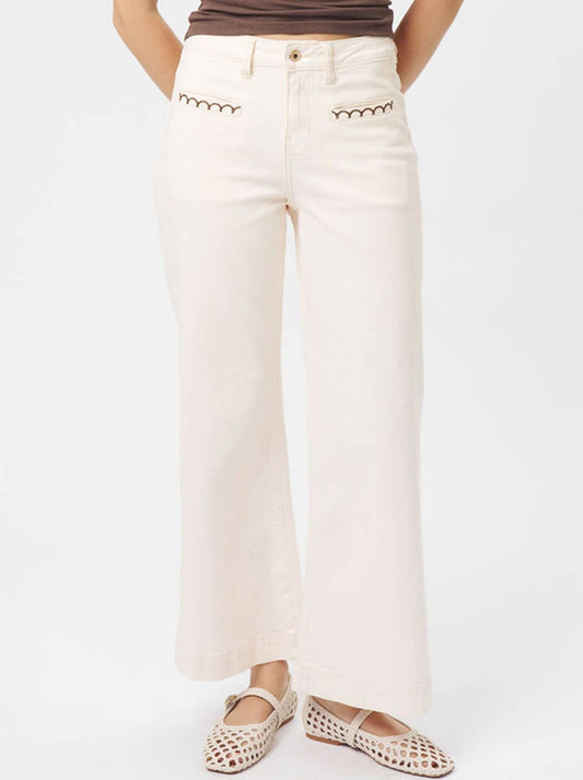 Image of Jeans. Product name - Kireina Scallop Pocket Freya Jean in Ecru colour by brand - Kireina