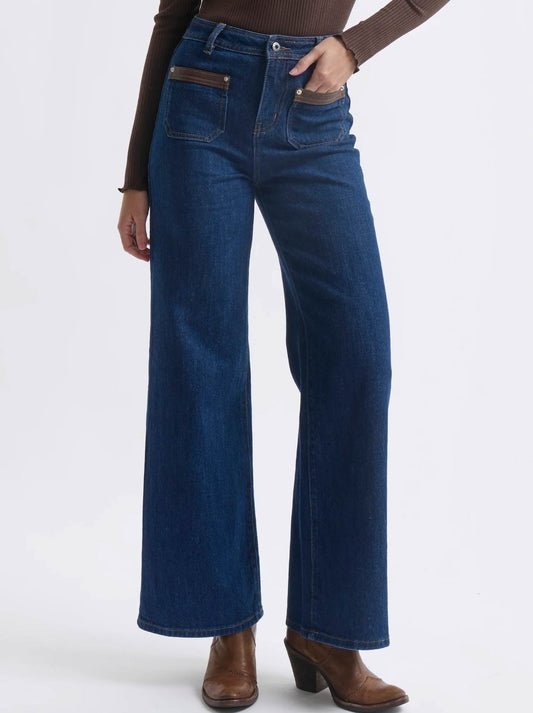 Image of Jeans. Product name - Kireina Harper Jean Leather Pocket in Palisade Blue colour by brand - Kireina