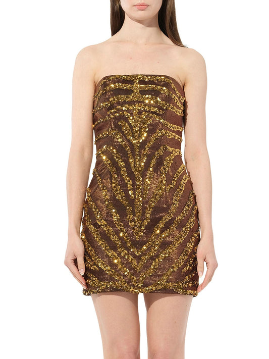 Image of a model wearing Dress. Productname: BALMAIN Knit Dress in Copper colour by brand - BALMAIN