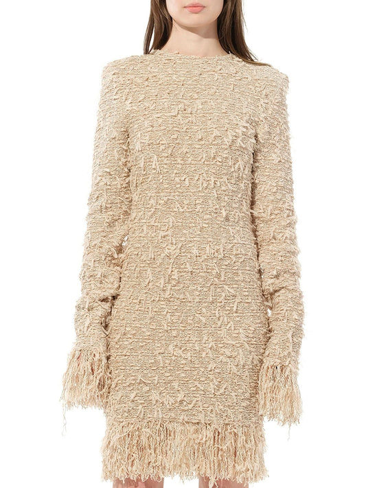 Image of a model wearing Dress. Productname: BALMAIN Knit Dress Const in Pink colour by brand - BALMAIN