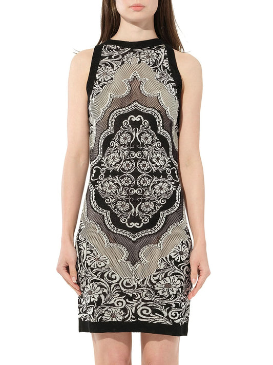 Image of a model wearing Dress. Productname: BALMAIN Knit Dress Const in Black White colour by brand - BALMAIN