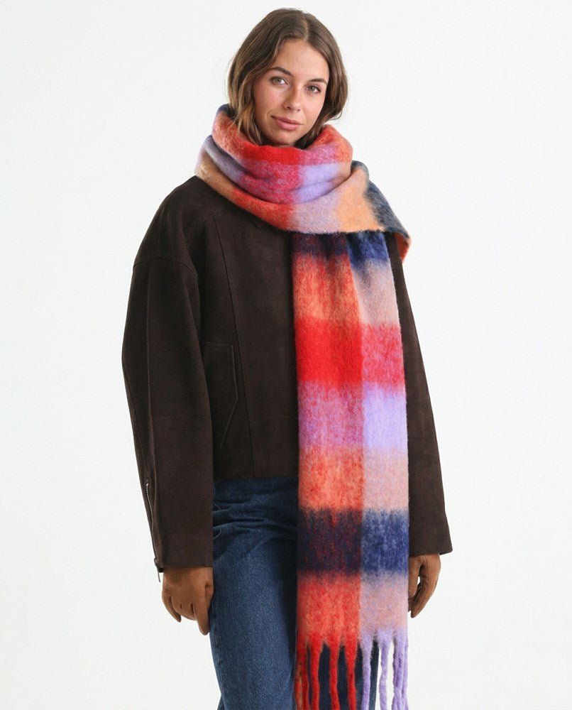 Image of Scarves & Shawls. Product name - Emma Chunky Check Scarf in Peach colour by brand - Betty Basics