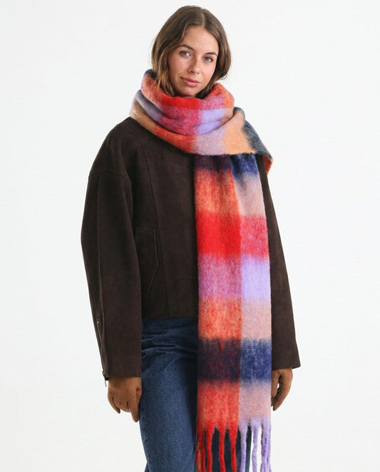 Image of Scarves & Shawls. Product name - Emma Chunky Check Scarf in Peach colour by brand - Betty Basics