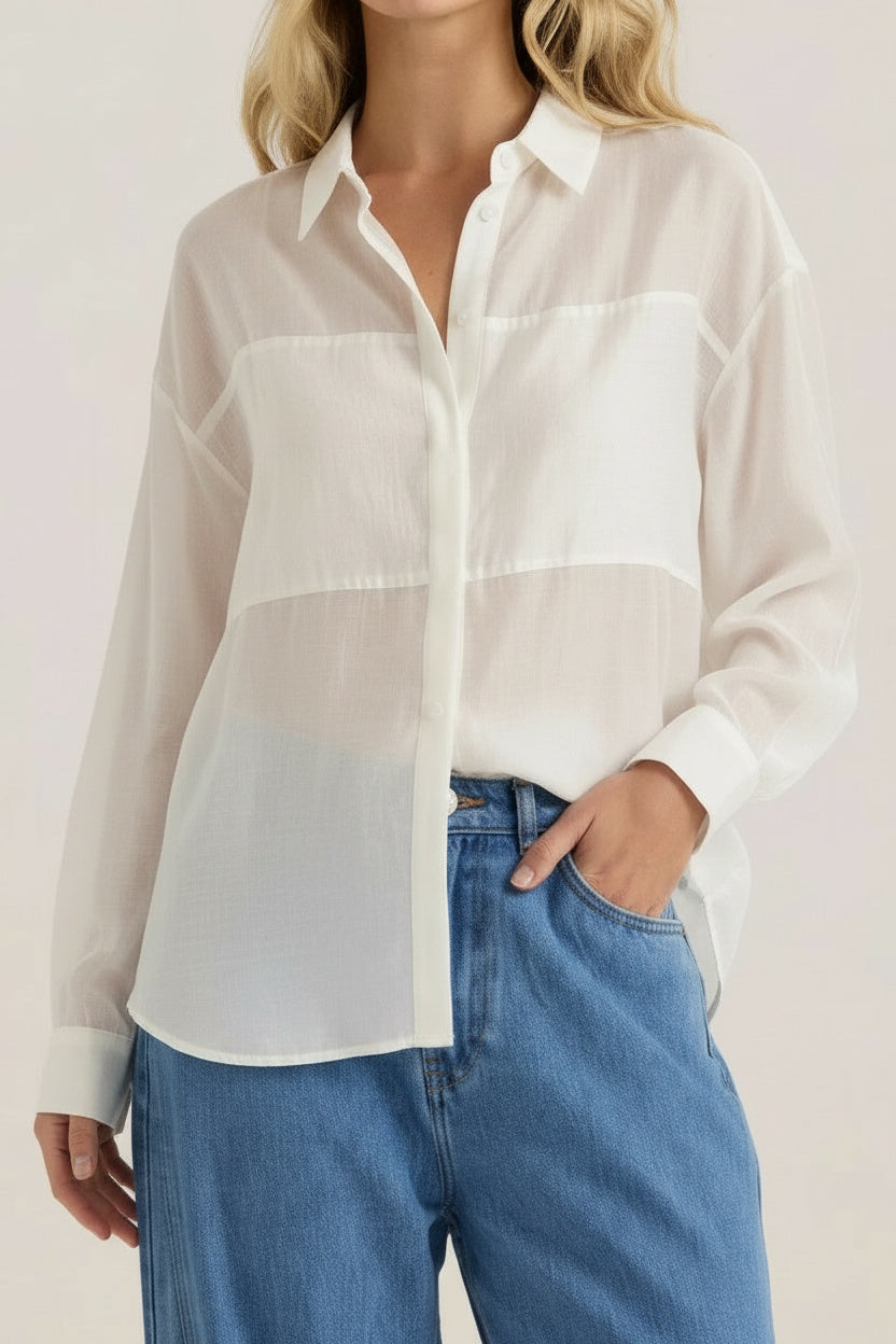 Image of Blouses. Product name - Val Oversized Shirt in White colour by brand - Sass Clothing