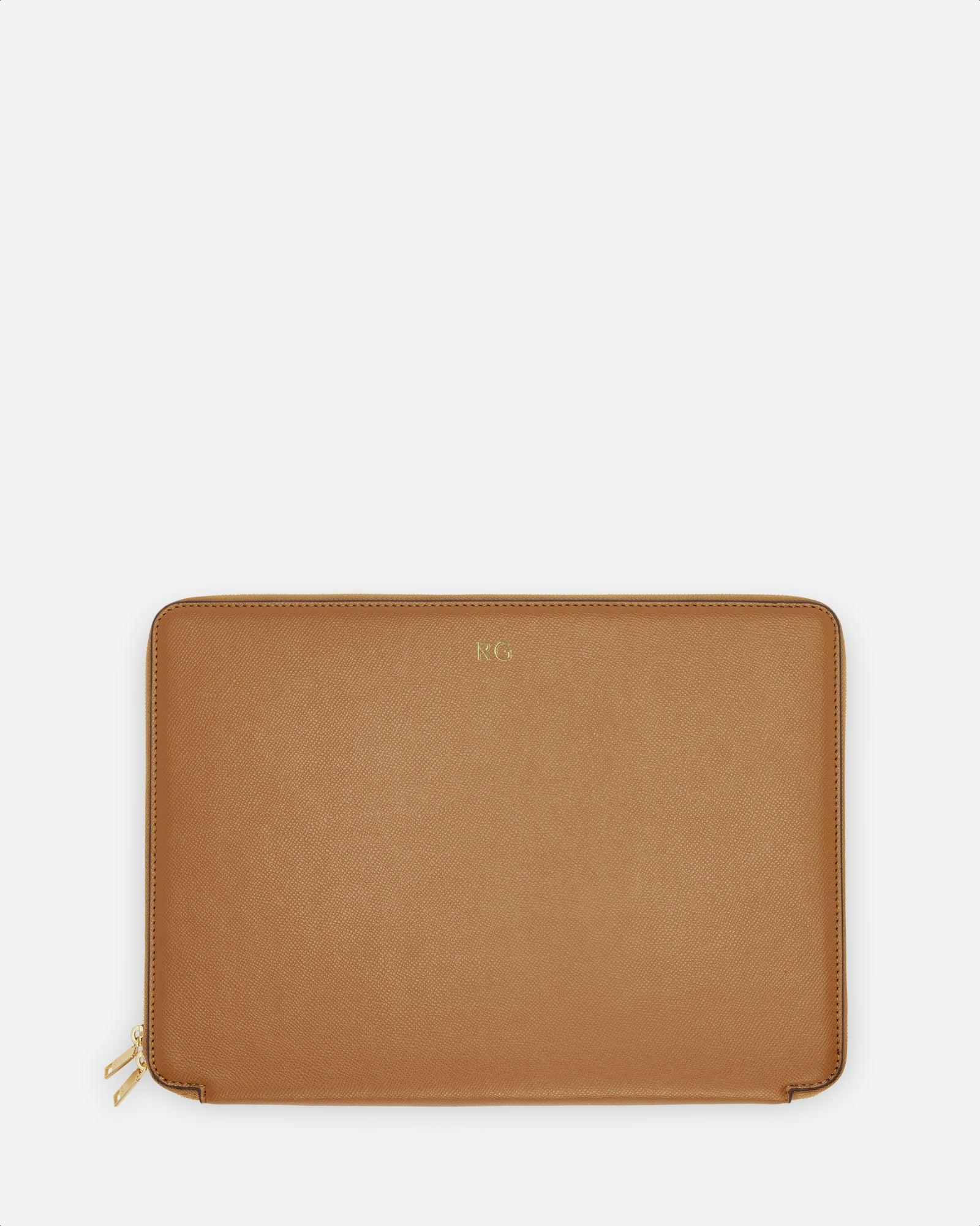 Image of Electronics Accessories. Product name - Essentials 13 Inch Laptop Cover with Zip Recycled Saffiano Rich Tan in Tan colour by brand - The Daily Edited
