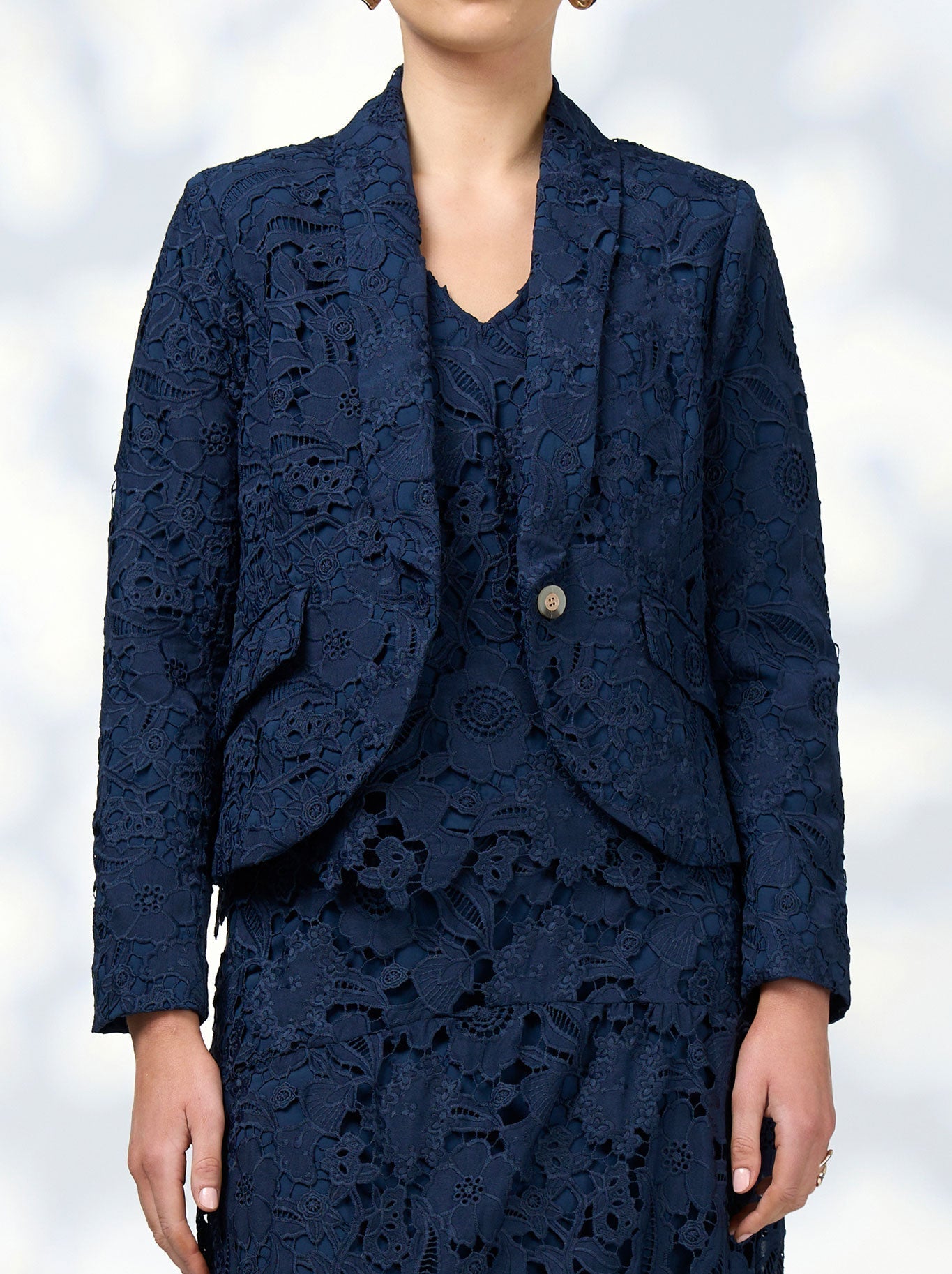 Image of Coats & Jackets. Product name - LOOBIE'S STORY KEIRA LACE JACKET in Indigo colour by brand - Loobies Story