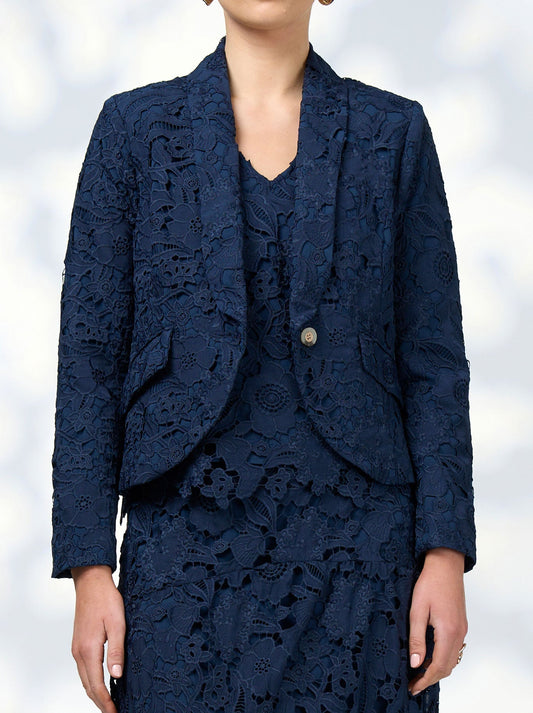 Image of Coats & Jackets. Product name - LOOBIE'S STORY KEIRA LACE JACKET in Indigo colour by brand - Loobies Story