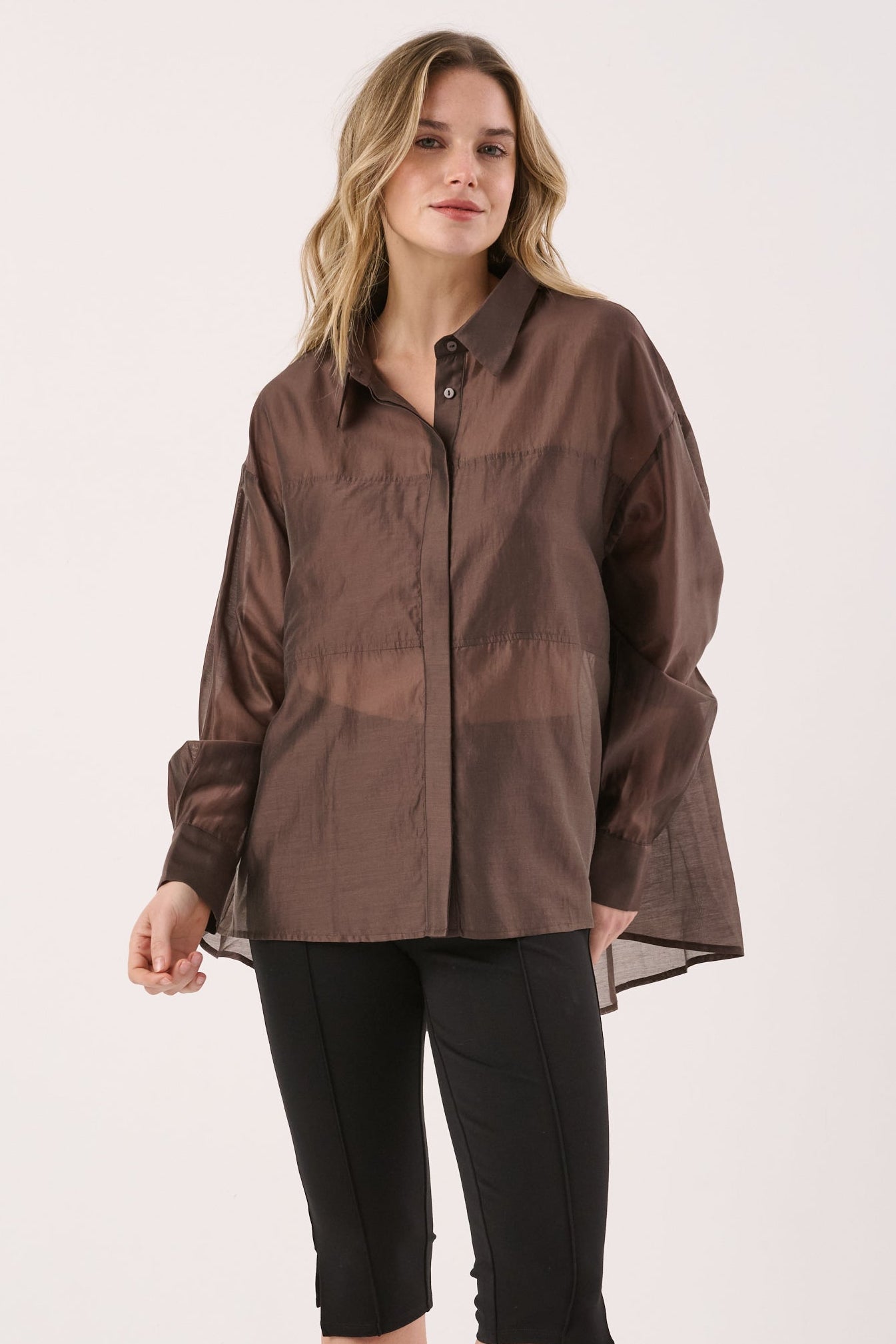 Image of Blouses. Product name - Val Oversized Shirt in Chocolate colour by brand - Sass Clothing