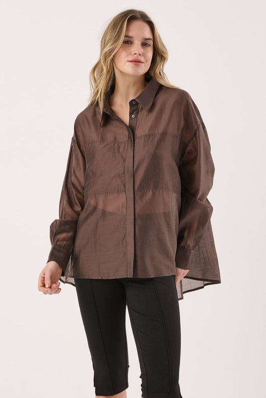 Image of Blouses. Product name - Val Oversized Shirt in Chocolate colour by brand - Sass Clothing