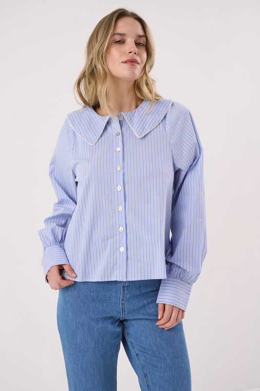 Sass Clothing Gypsy Large Collared Shirt (Blue Choc Stripe)