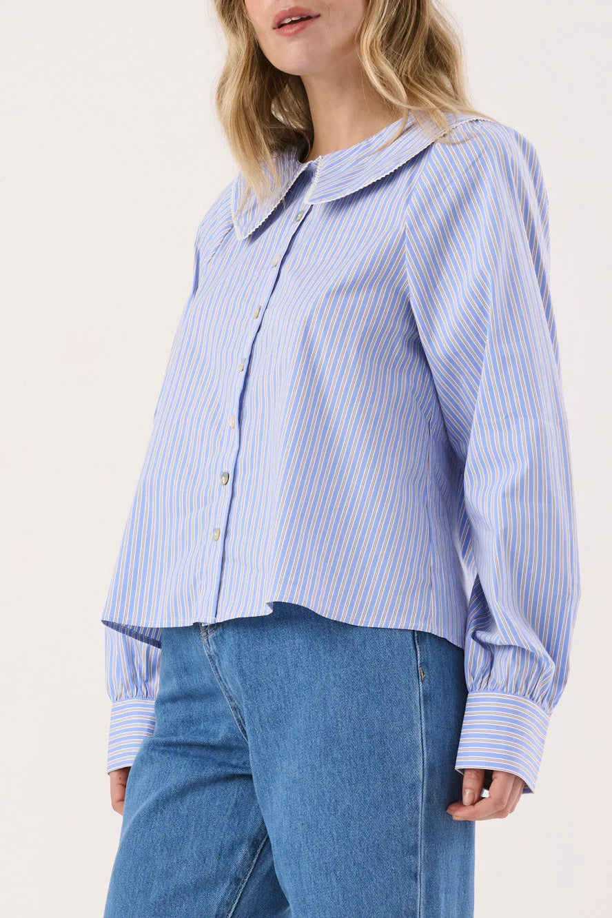 Sass Clothing Gypsy Large Collared Shirt (Blue Choc Stripe)