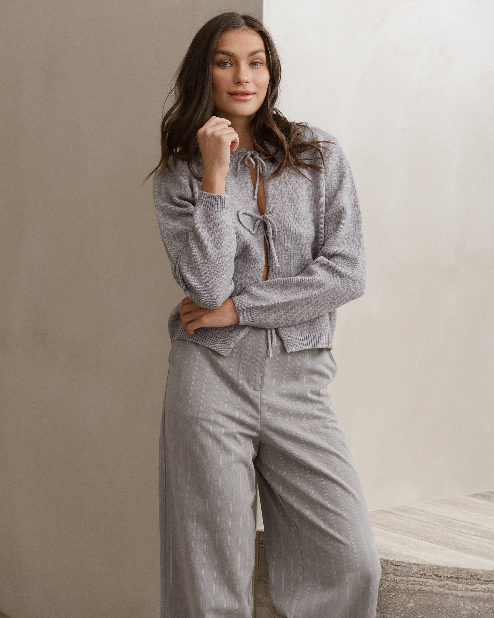 Image of Cardigans. Product name - Greta Cardi Grey Marle in Grey Marle colour by brand - Sass Clothing