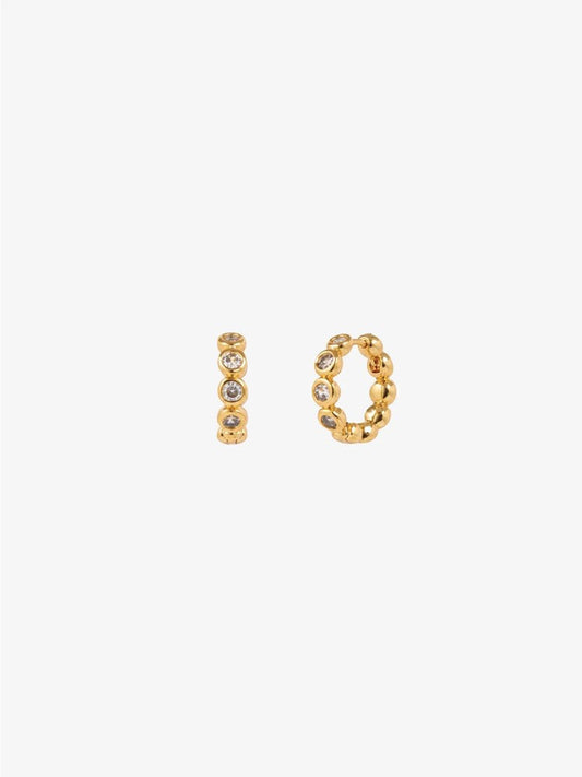 Image of Earrings. Product name - Solis 18K Gold Plated Bezel Huggie Earrings Gold in Gold colour by brand - Betty Basics