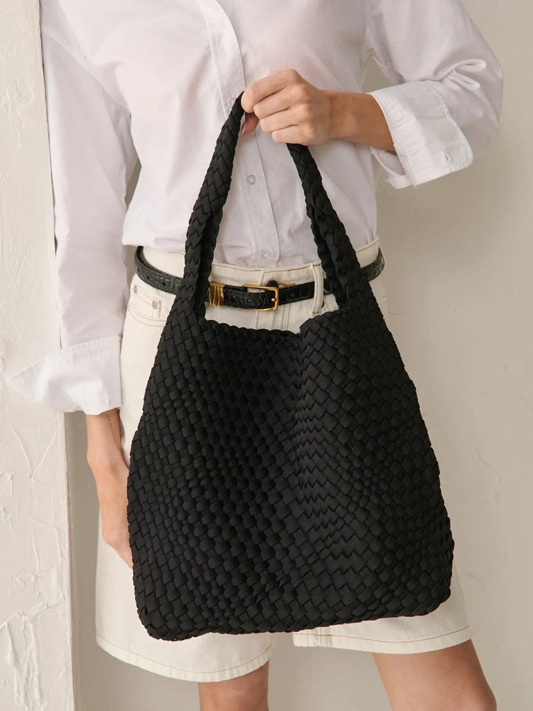 Image of Bags. Product name - L&S Layla Woven Tote Bag Black in Black colour by brand - Betty Basics