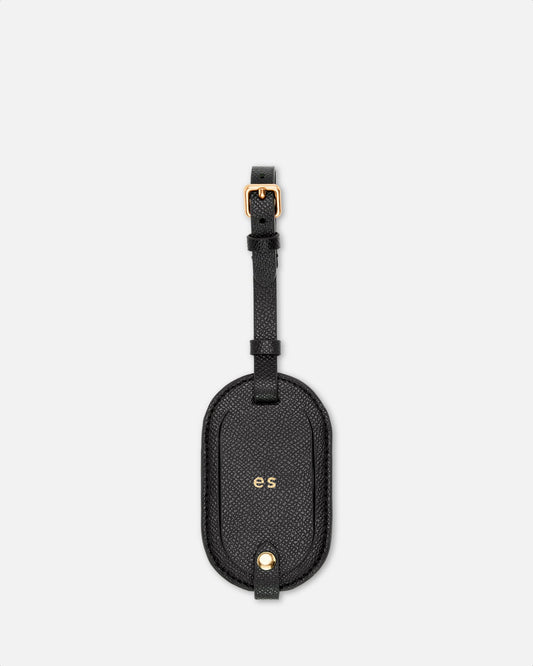 Image of Badge & Pass Holders. Product name - Essential Round Luggage Tag Recycled Saffiano Black in Black colour by brand - GROUP48