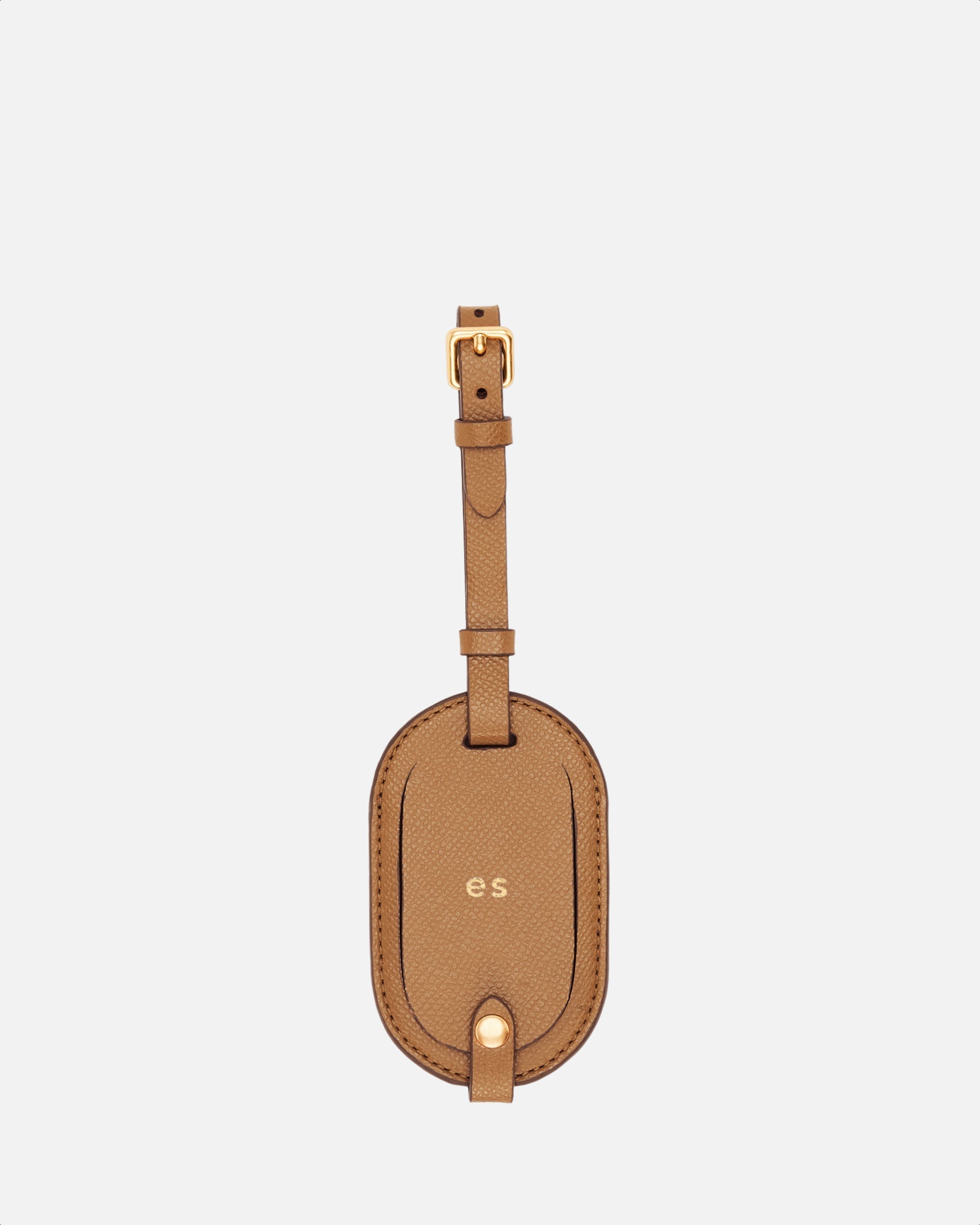 Image of Badge & Pass Holders. Product name - Essential Round Luggage Tag Recycled Saffiano Rich Tan in Tan colour by brand - GROUP48