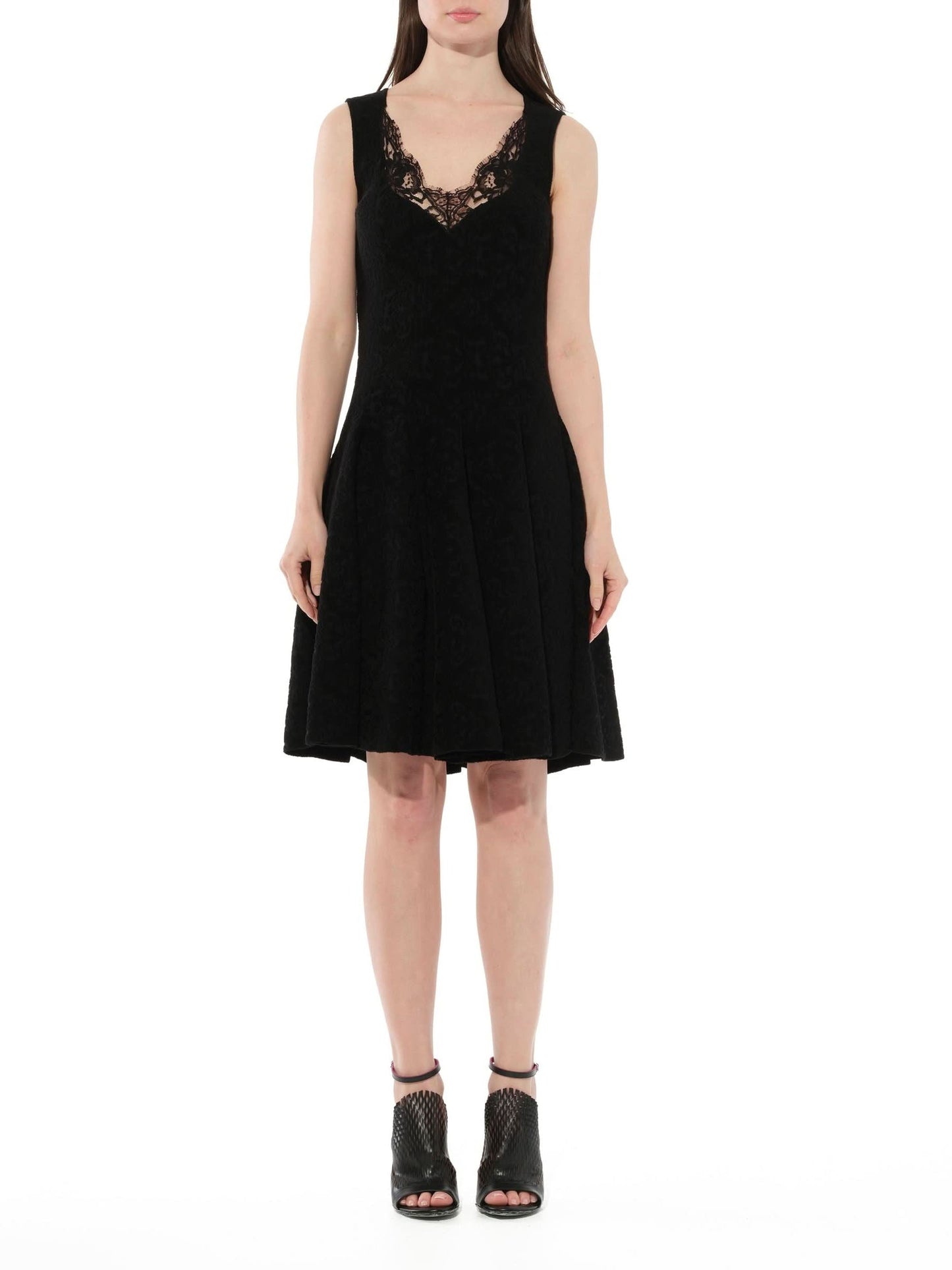 GIVENCHY Lace Trim Flared Dress (Black)