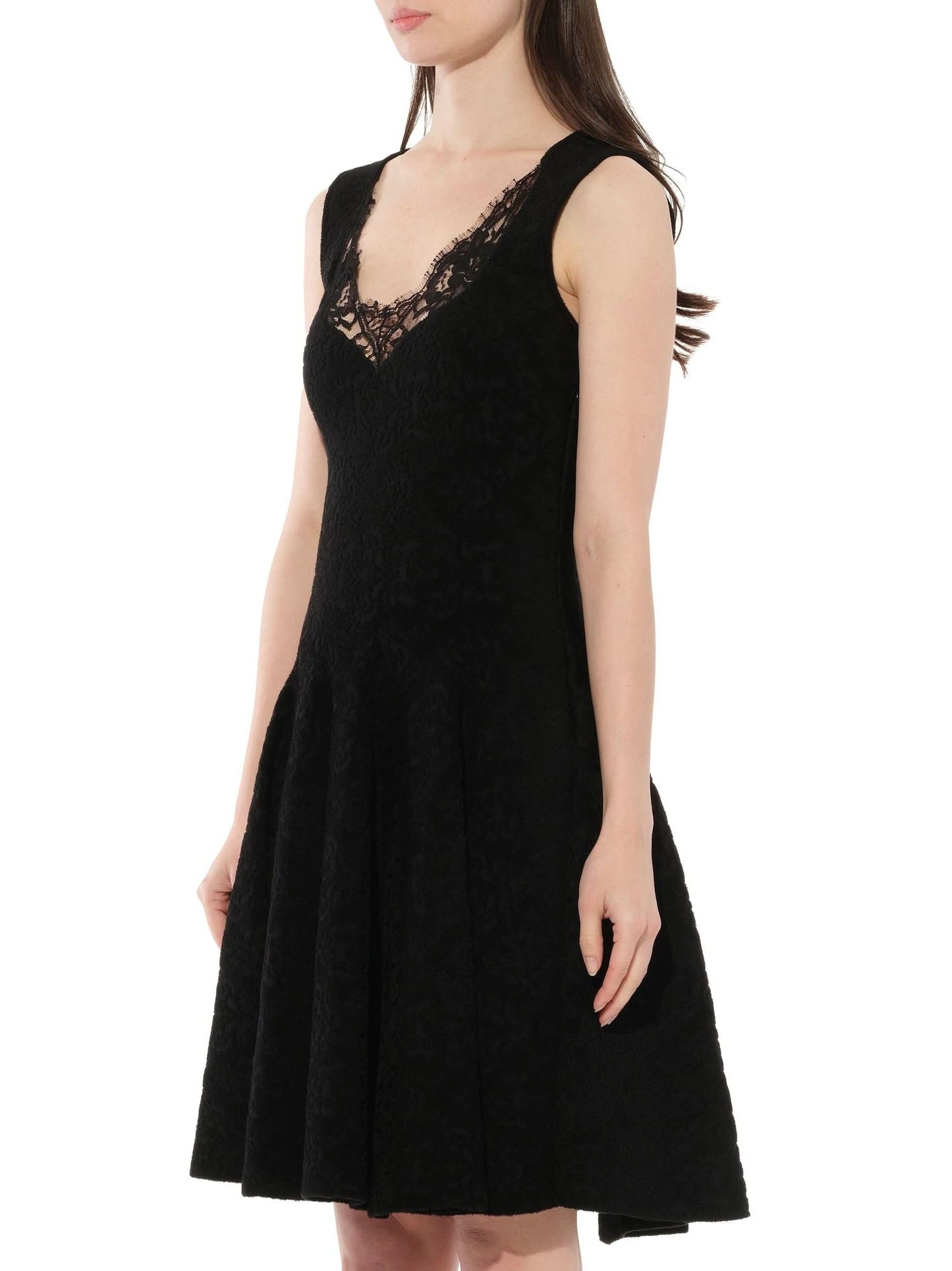 GIVENCHY Lace Trim Flared Dress (Black)