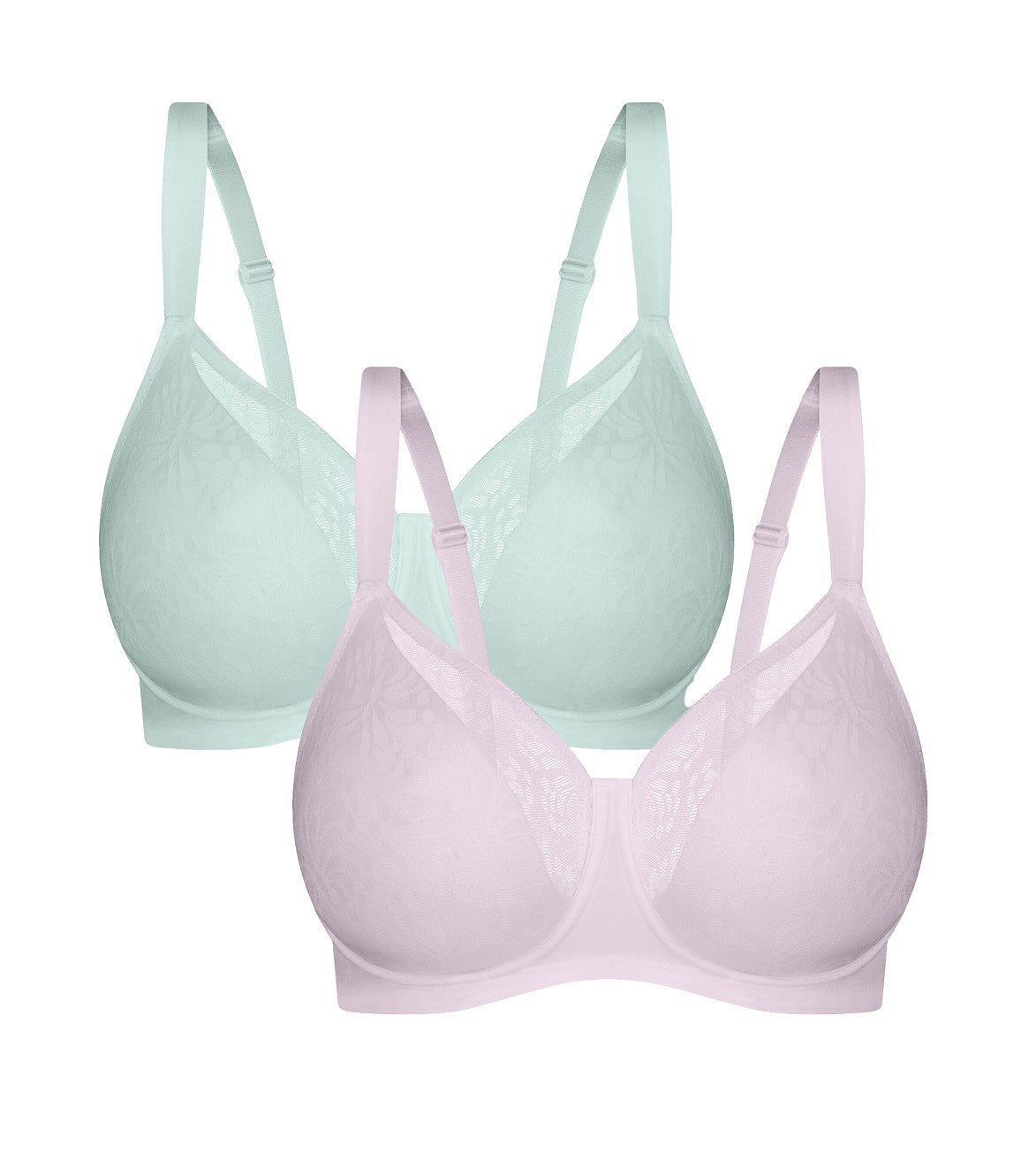 Image of Bras. Productname: Triumph Lacy Minimiser Twin Pack Bra in Pink & Turquoise Combination colour by brand - Triumph