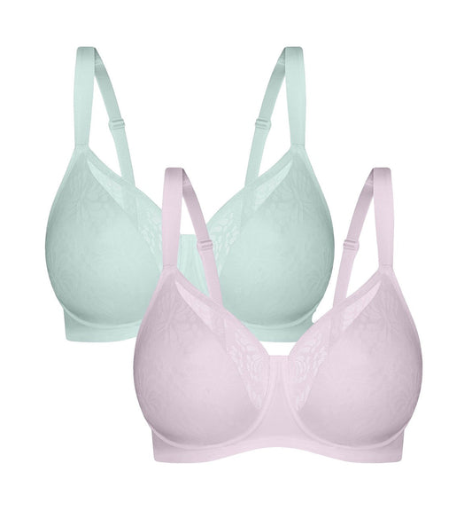 Image of Bras. Productname: Triumph Lacy Minimiser Twin Pack Bra in Pink & Turquoise Combination colour by brand - Triumph