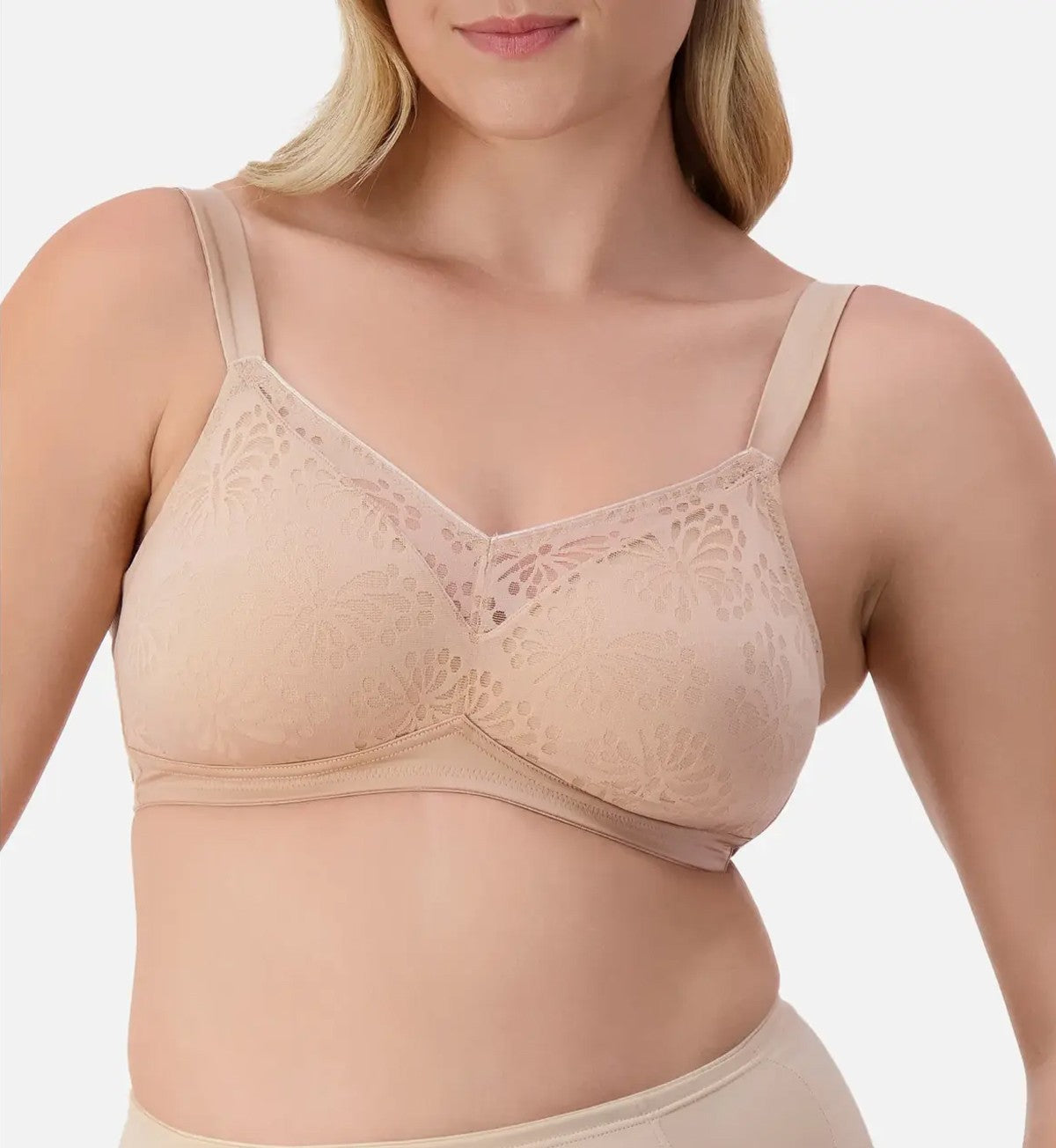 Image of Bras. Productname: Triumph Lacy Wirefree Minimiser in New Beige colour by brand - Triumph