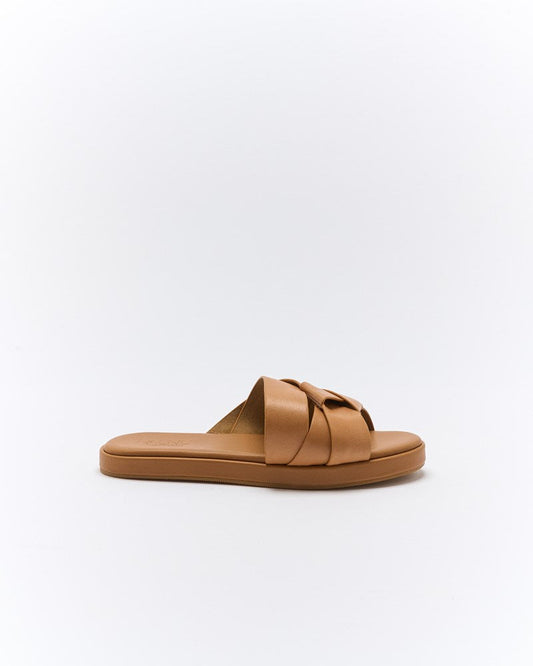 Image of Slippers. Productname: Walnut Melbourne Laine Leather Slide in Coconut Tan colour by brand - Walnut Melbourne