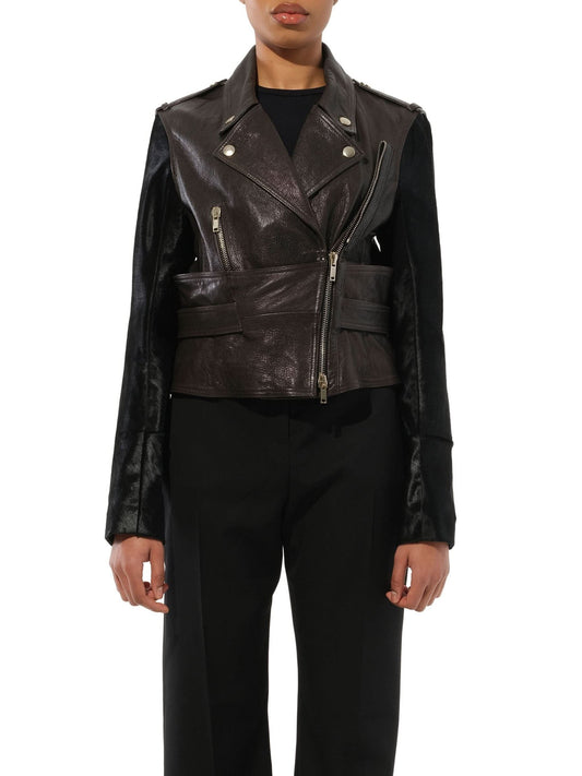 Image of a model wearing Outerwear. Productname: GIVENCHY Lamb Leather Jacket in Black colour by brand - GIVENCHY