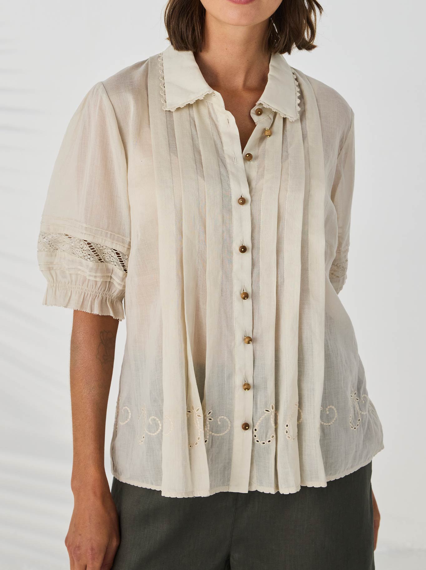 Image of Shirts. Product name - Lania The Label Kristal Shirt in Latte colour by brand - Lania The Label
