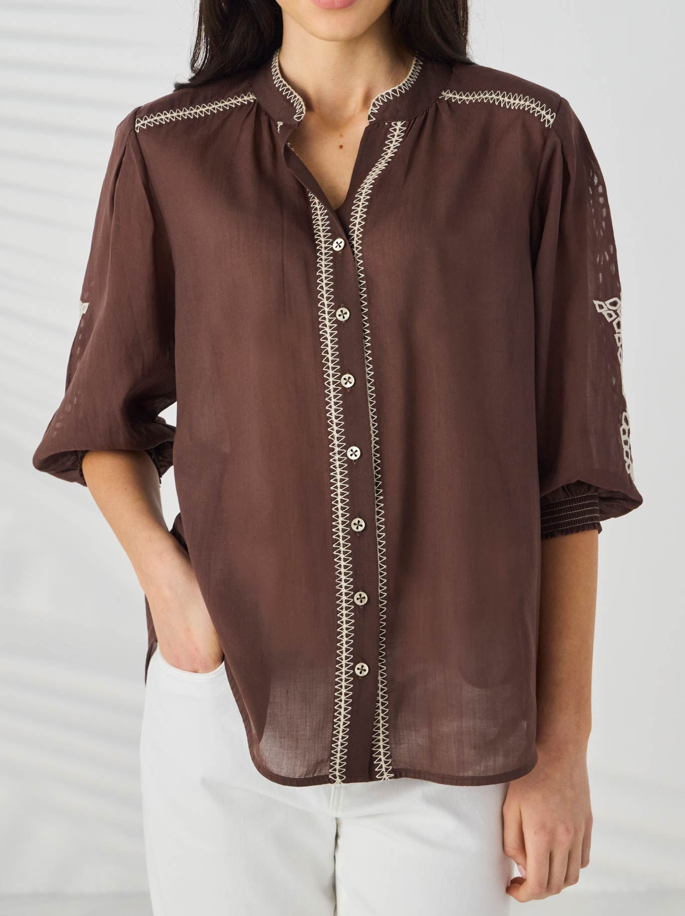 Image of Shirts. Product name - Lania The Label Chloe Shirt in Cocoa colour by brand - Lania The Label