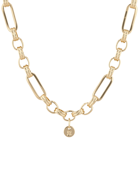 Image of Necklaces. Product name - Latch Link Gold Charm Necklace in colour by brand - LAVANA