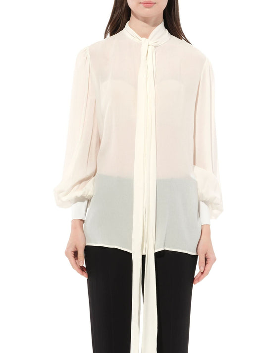 Image of a model wearing Tops. Productname: GIVENCHY Lavaliere Shirt in WHITE colour by brand - GIVENCHY