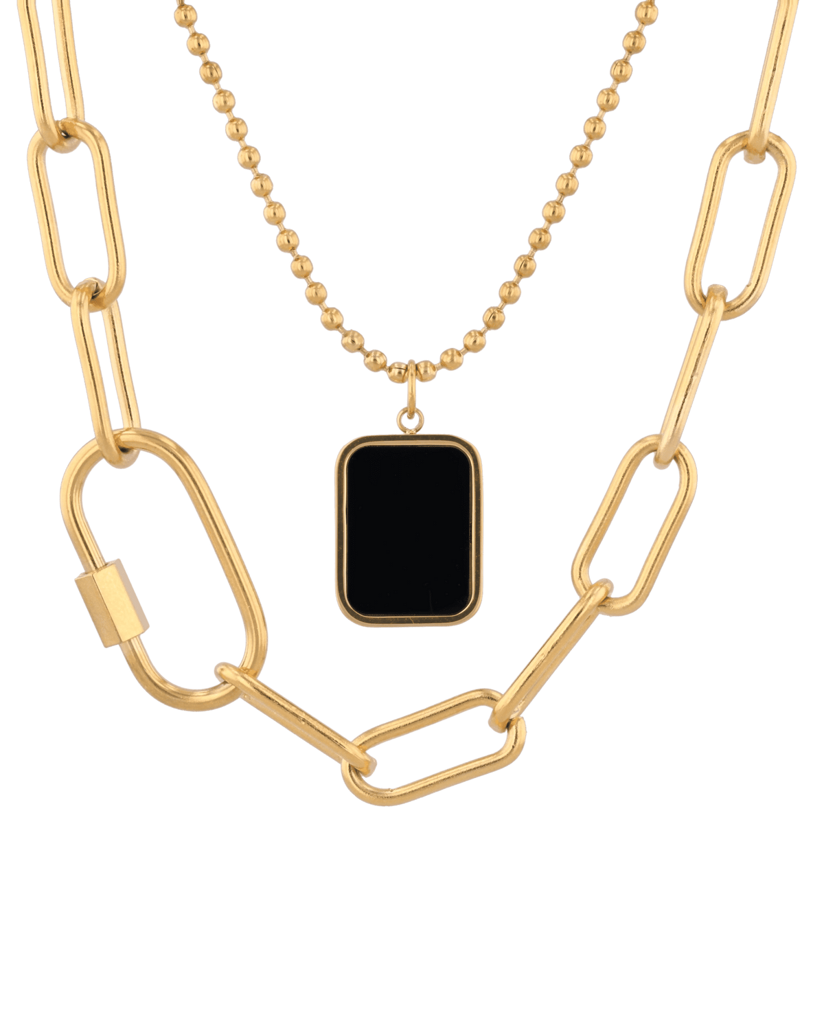 Image of Necklaces. Product name - Layer Me Paperclip Tag Gold Chain Necklace in colour by brand - LAVANA