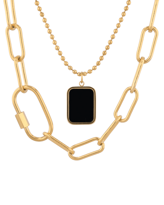 Image of Necklaces. Product name - Layer Me Paperclip Tag Gold Chain Necklace in colour by brand - LAVANA