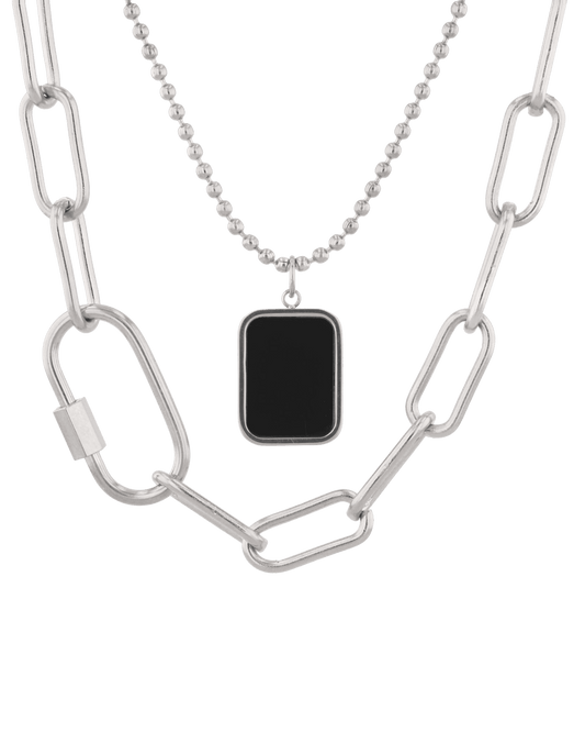 Image of Necklaces. Product name - Layer Me Paperclip Tag Silver Chain Necklace in colour by brand - LAVANA