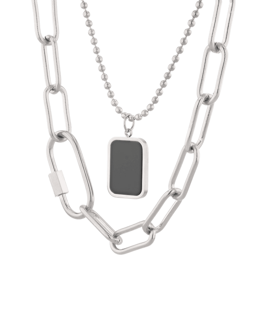 LAVANA Layer Me Paperclip Tag Silver Chain Necklace