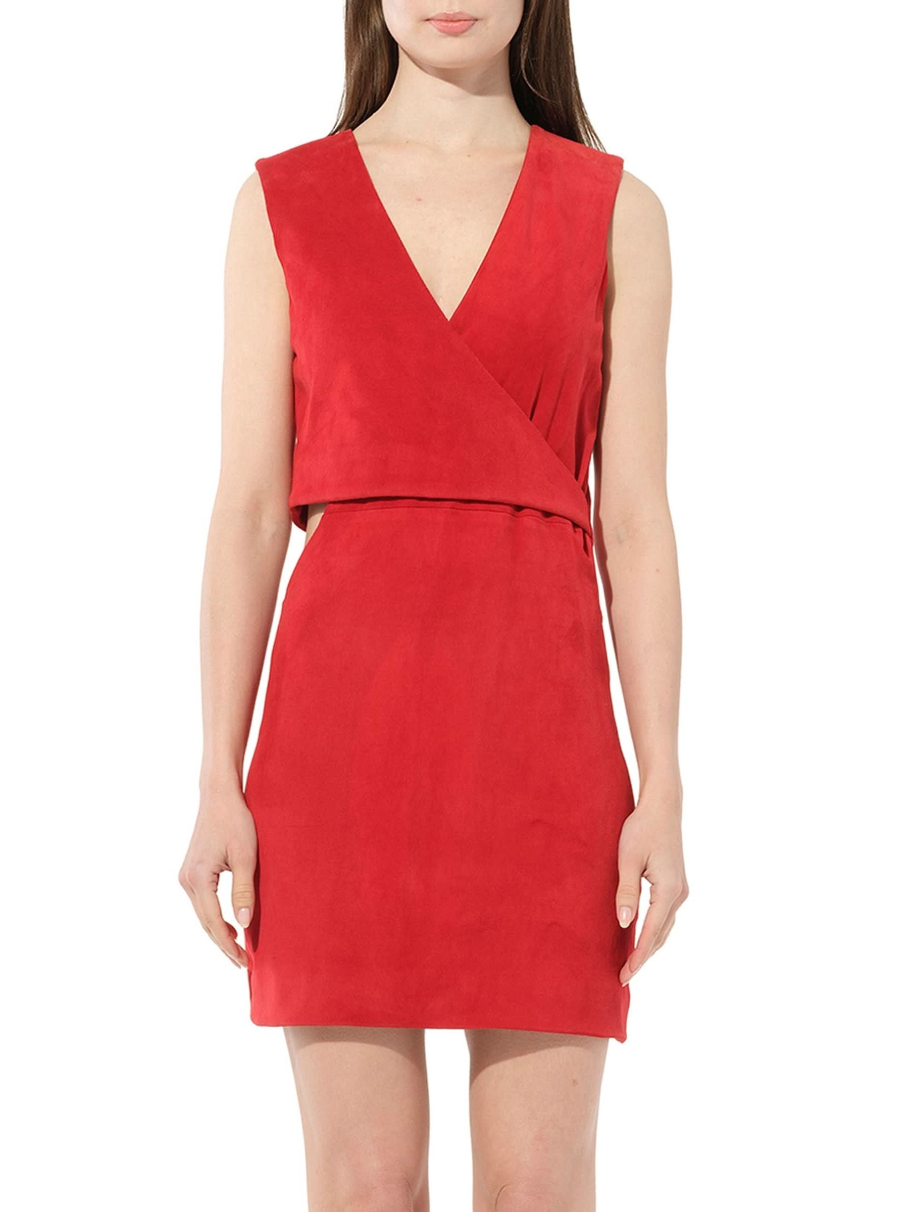 Image of a model wearing Dress. Productname: BALMAIN Leather Dress in Red colour by brand - BALMAIN