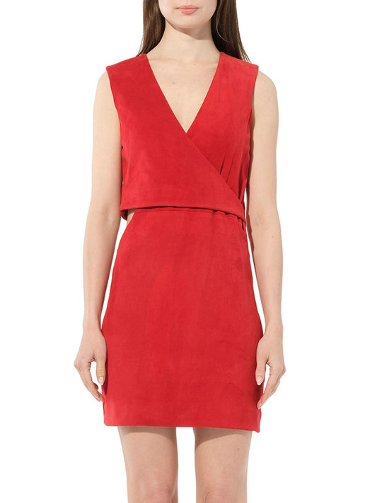 Image of a model wearing Dress. Productname: BALMAIN Leather Dress in Red colour by brand - BALMAIN