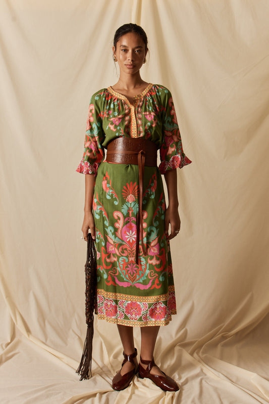 Image of Dresses. Product name - LulaLife Enid Midi Olive in Olive colour by brand - LulaLife