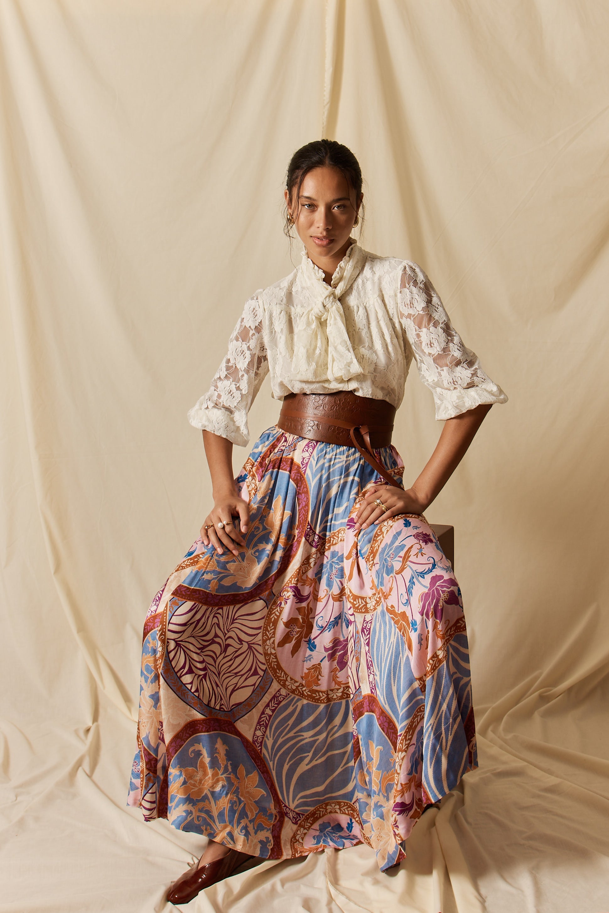 Image of a model wearing Skirts. Productname: LulaSoul Fermont Maxi Skirt in Skirt colour by brand - LulaSoul