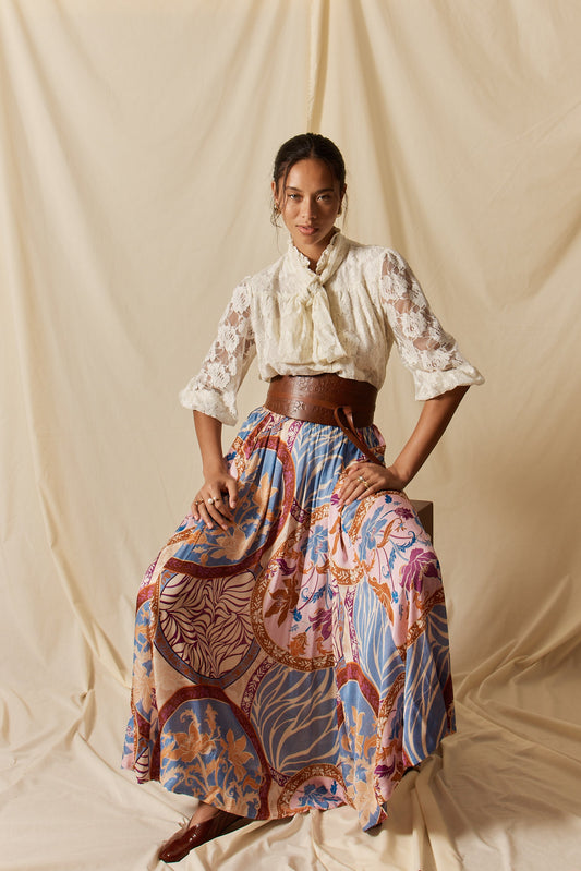 Image of a model wearing Skirts. Productname: LulaSoul Fermont Maxi Skirt in Skirt colour by brand - LulaSoul