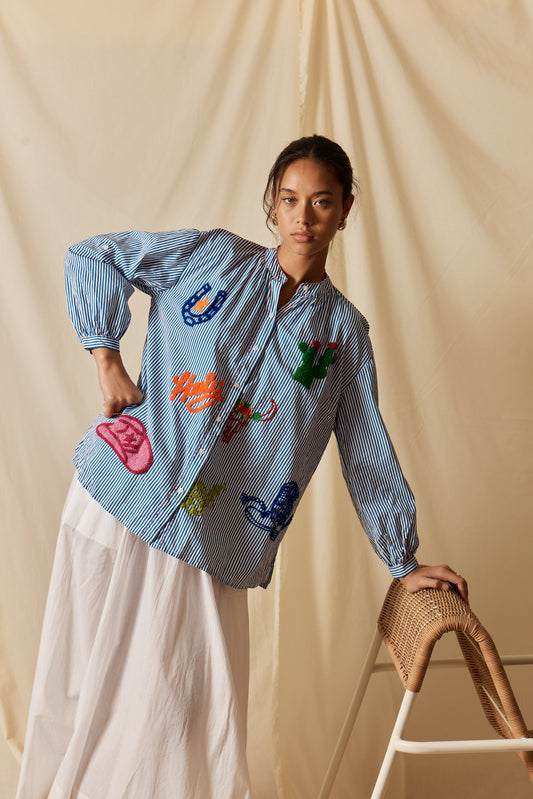 Image of Shirts. Productname: LulaLife Howdy Shirt Navy Stripe in Navy colour by brand - LulaLife