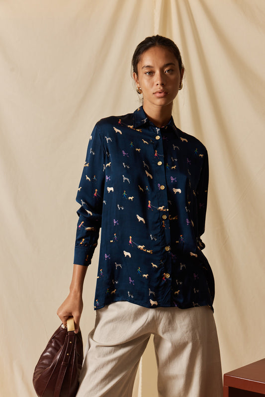 Image of Shirts. Productname: Rubyyaya Puppy Love Shirt Navy in Navy colour by brand - Rubyyaya