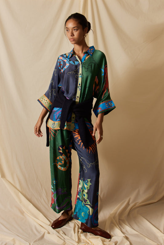 Image of a model wearing Pants. Product name - LulaSoul Kamloops Pant Multi in Multi colour by brand - LulaSoul