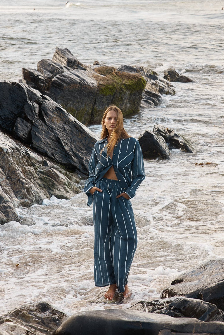 Image of a model wearing Pants. Productname: Betty Basics Hayman Pant Navy/White Stripe in Navy/White Stripe colour by brand - Betty Basics